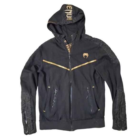 Venum Men's Black Gold Laser Evo Zip‎ Up Hoodie Track Jacket Medium - Picture 3 of 9